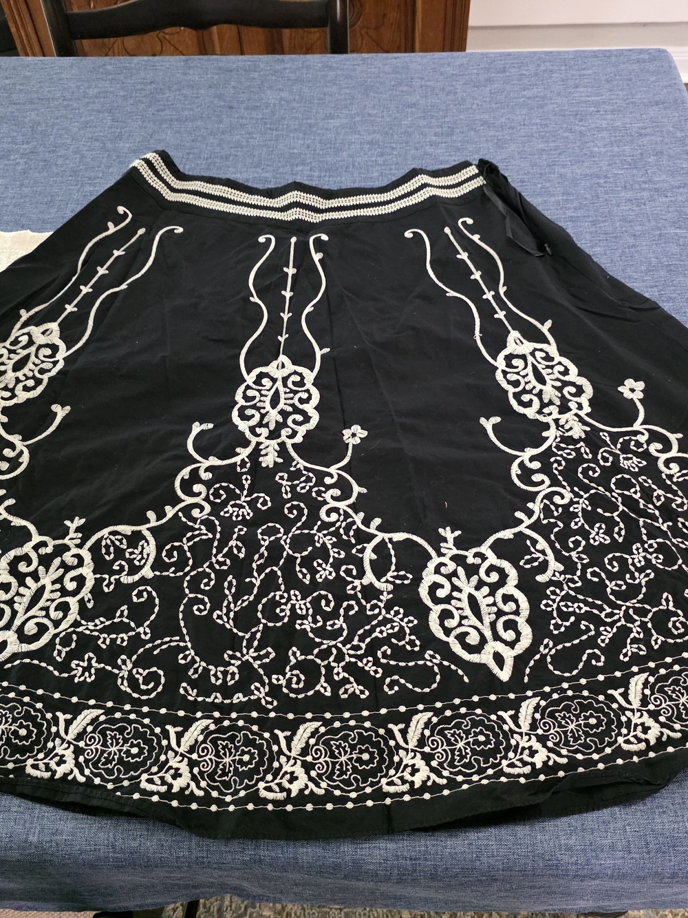 Coldwater Creek Black Maxi Skirt with White Embroidery